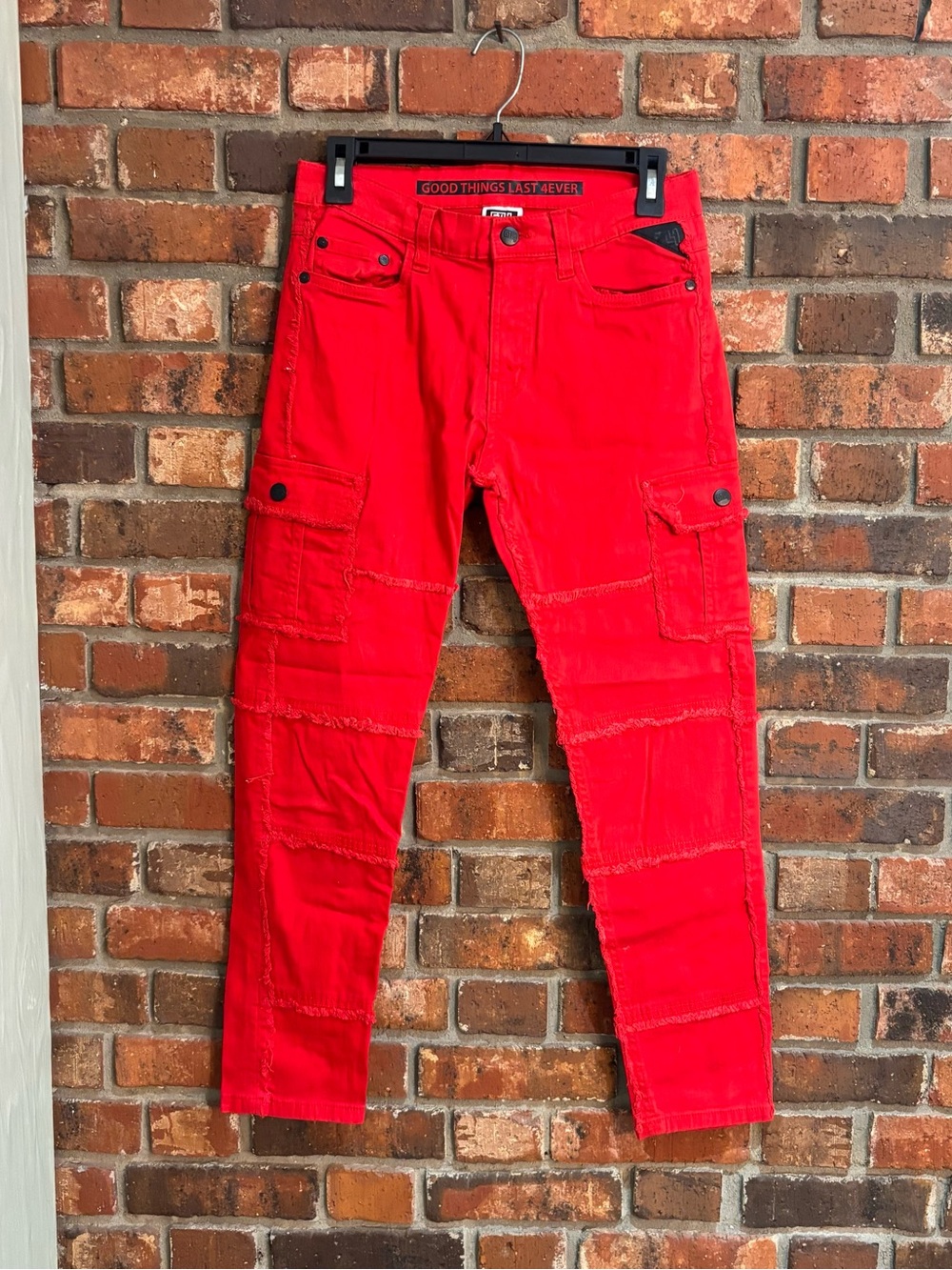 Good things last forever boys cargo stacked denim jeans red 14